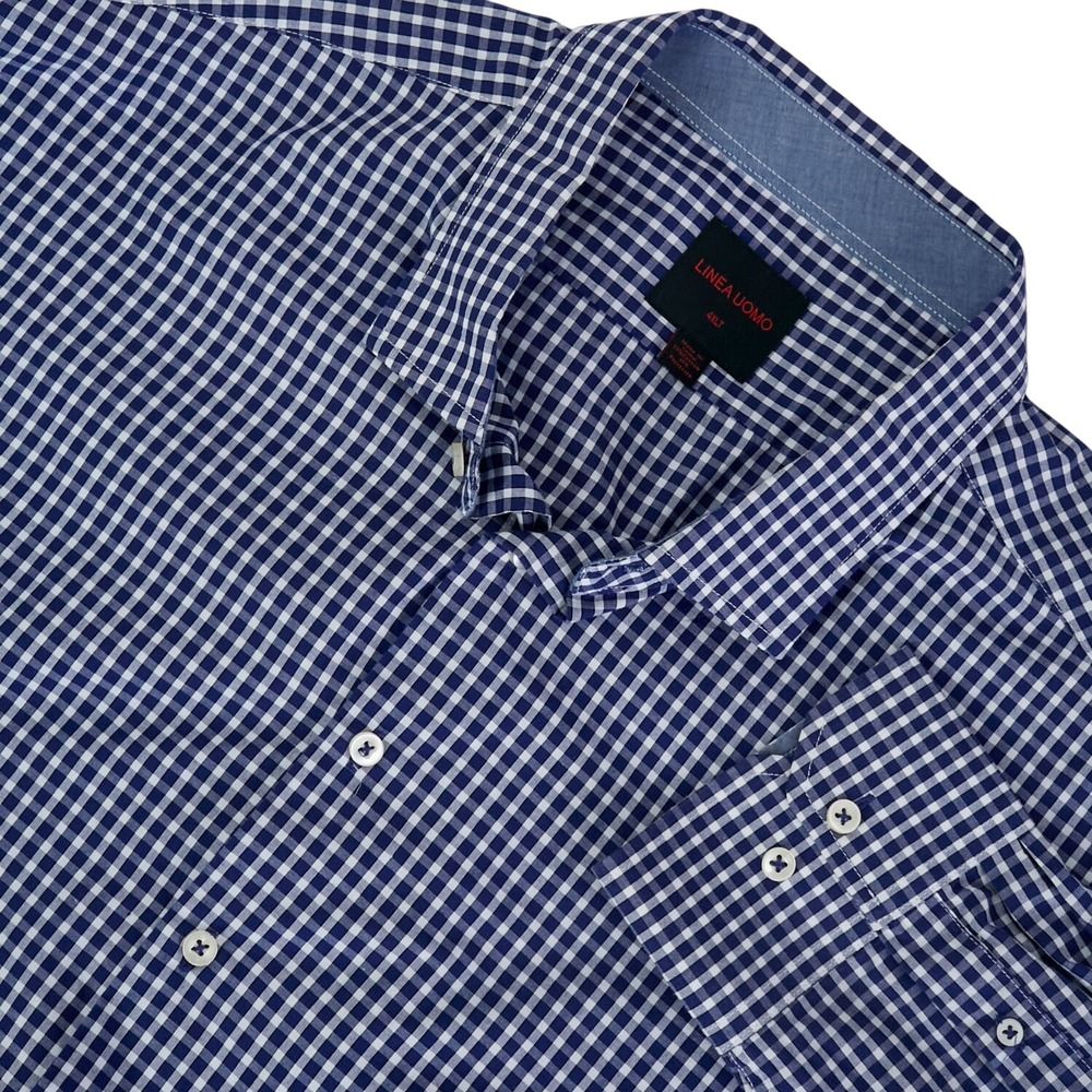 Linea Uomo Men's‎ Blue Gingham Check Long Sleeve Dress Shirt 4XL Tall